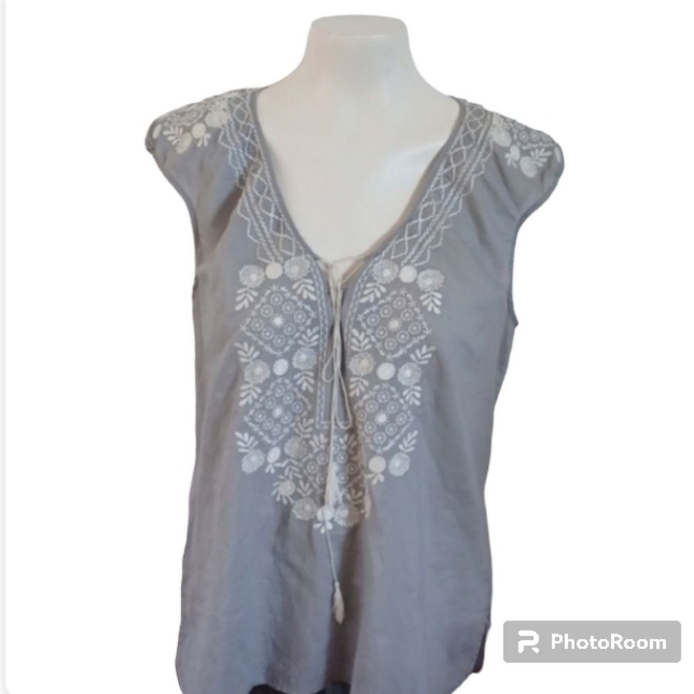 J crew top womens s embroidery cotton boho Peasant  western Artsy Festival